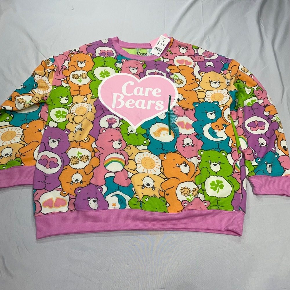 Care Bears All Over Print Sweatshirt Hybrid Apparel Pink Heart Pullover Medium